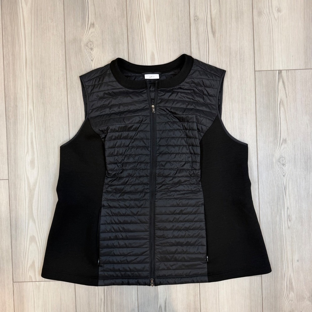 J. Jill Fit Black Quilted Puffer Vest Hybrid Knit Side Panels WJT180424 XL